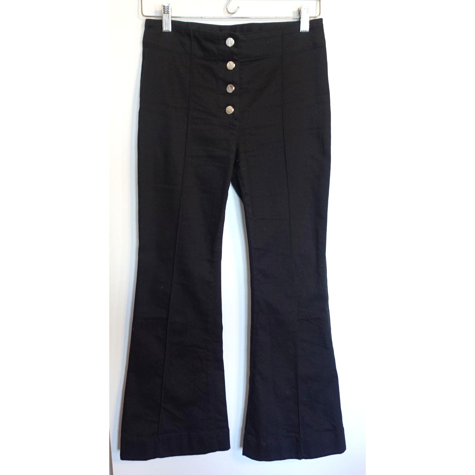 Rosetta Getty Pants Womens Small Black High Rise Flare Leg Sailor Button Front